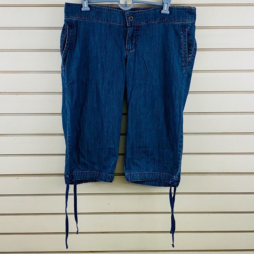 Womens M Motherhood Oh Baby Maternity‎ Capris Denim Drawstring Hem 16" Inseam